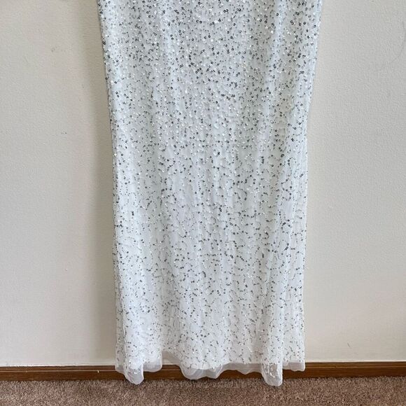 Adrianna Papell Embellished Illusion Gown White Long Sleeve 2 NEW - Picture 5 of 12